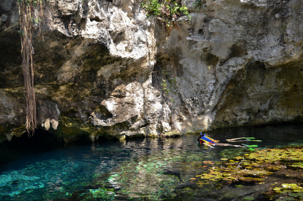 Swimming in Gran Cenote, Tulum, Mexico