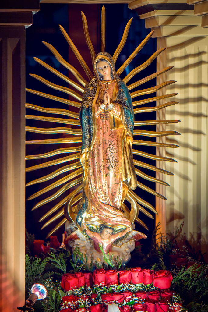 The image of Our Lady of Guadalupe, displayed at the modern Basilica of Our Lady of Guadalupe in Mexico City.