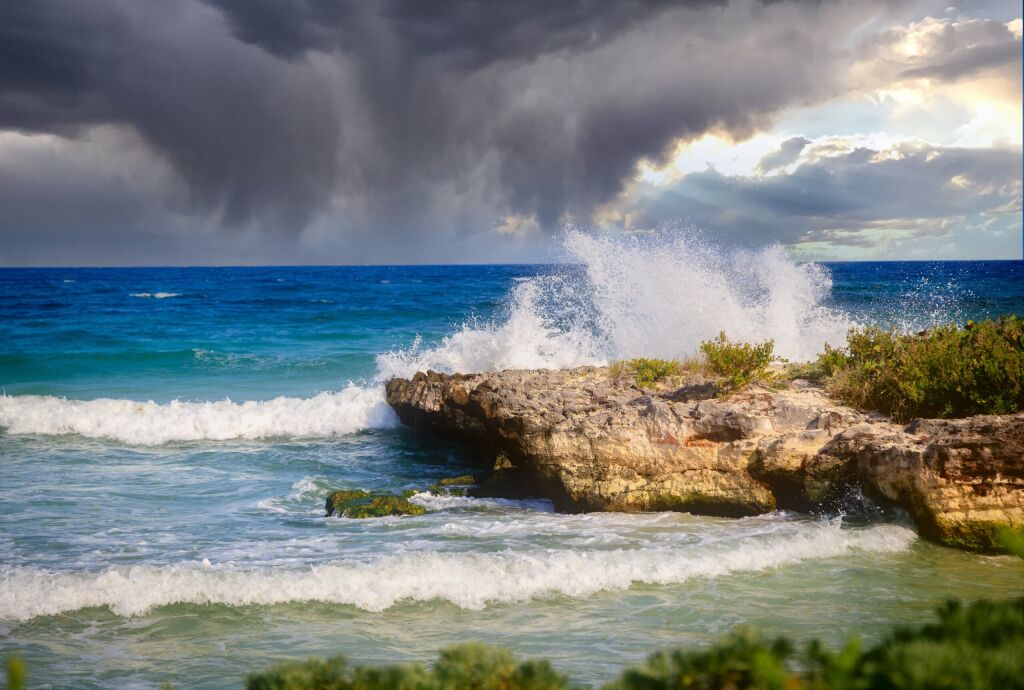 stormy clouds at the coastline of mexico. Tulum Mexico