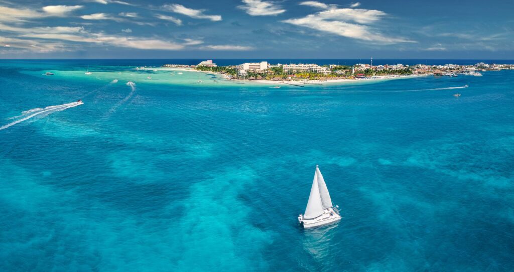 isla mujeres island near Cancun Mexico with sail boat